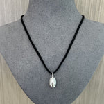 Adjustable Suede Cord Long Oval Pendant Necklace 925 Sterling Silver - floysun