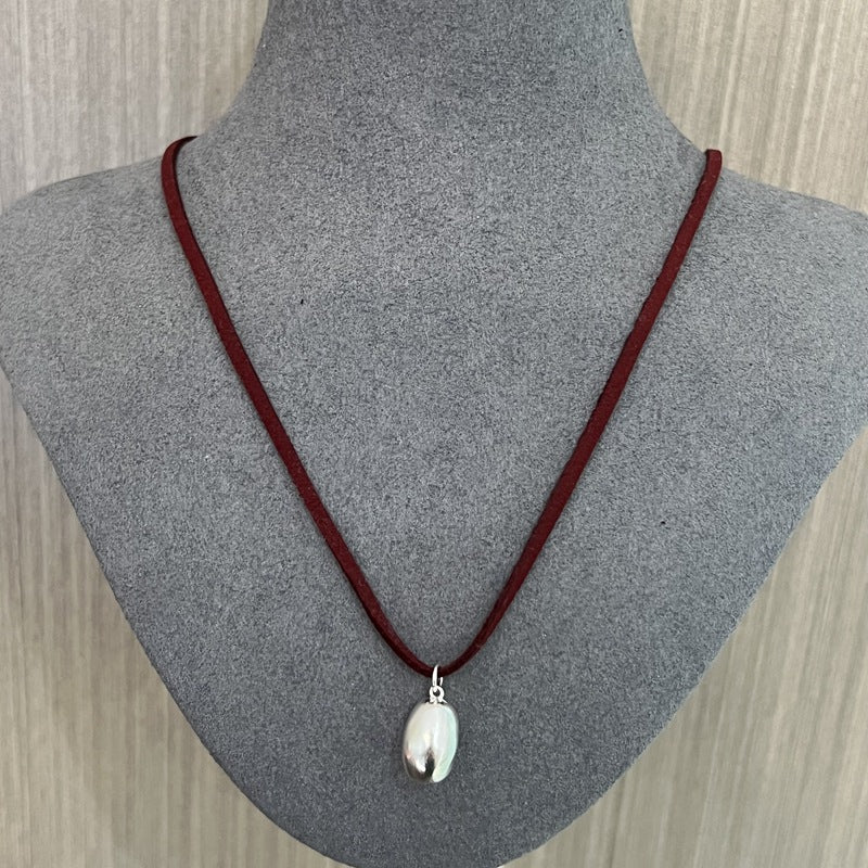 Adjustable Suede Cord Long Oval Pendant Necklace 925 Sterling Silver - floysun