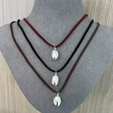 Adjustable Suede Cord Long Oval Pendant Necklace 925 Sterling Silver - floysun