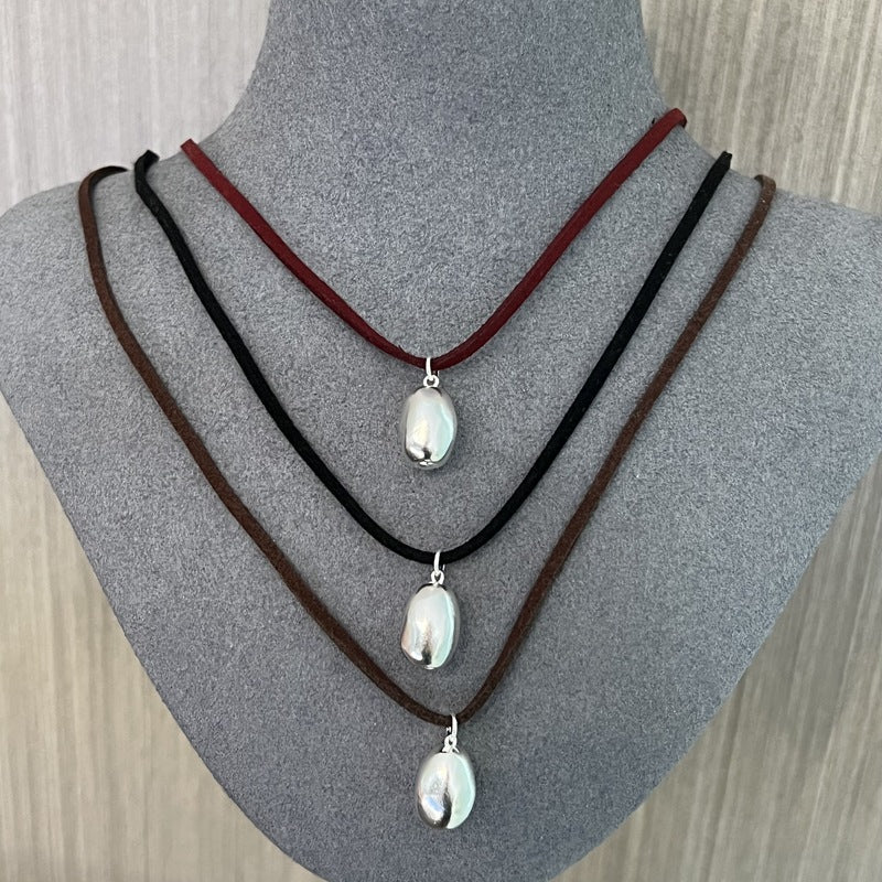 Adjustable Suede Cord Long Oval Pendant Necklace 925 Sterling Silver - floysun
