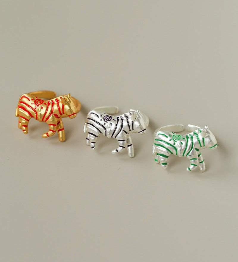 Adjustable Zebra Enamel Open Ring - floysun