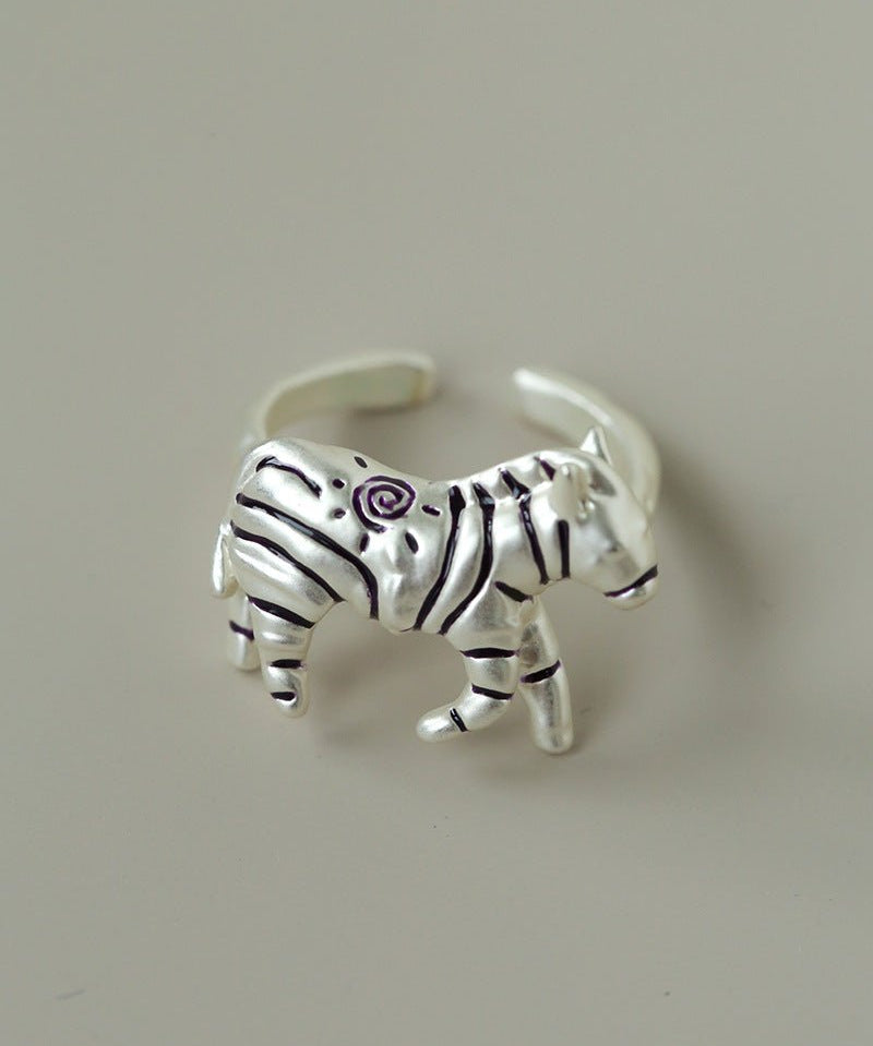 Adjustable Zebra Enamel Open Ring - floysun