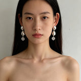 Spiral Conch Clear Quartz Long Drop Earrings