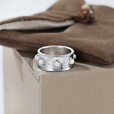 Designer Curved Black Onyx & Deer Antler Stone Band Ring - Narrow