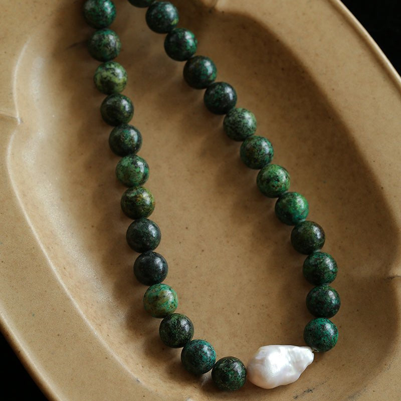 African Turquoise & Natural Baroque Pearl Necklace - floysun