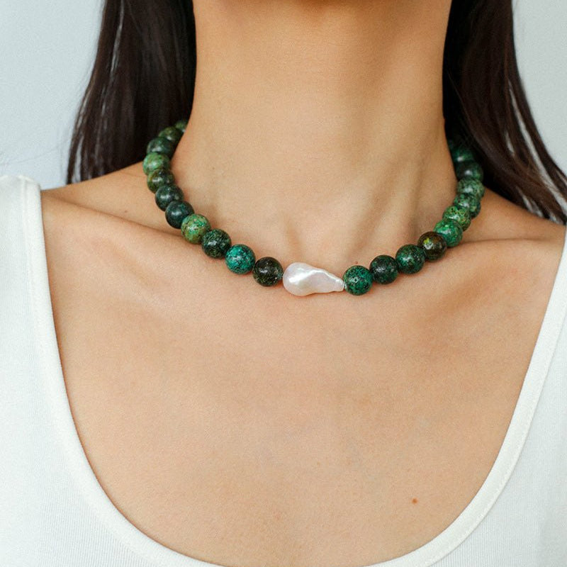 African Turquoise & Natural Baroque Pearl Necklace - floysun