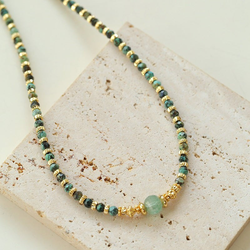 African Turquoise Necklace with Green Strawberry Quartz Accent Style A - floysun