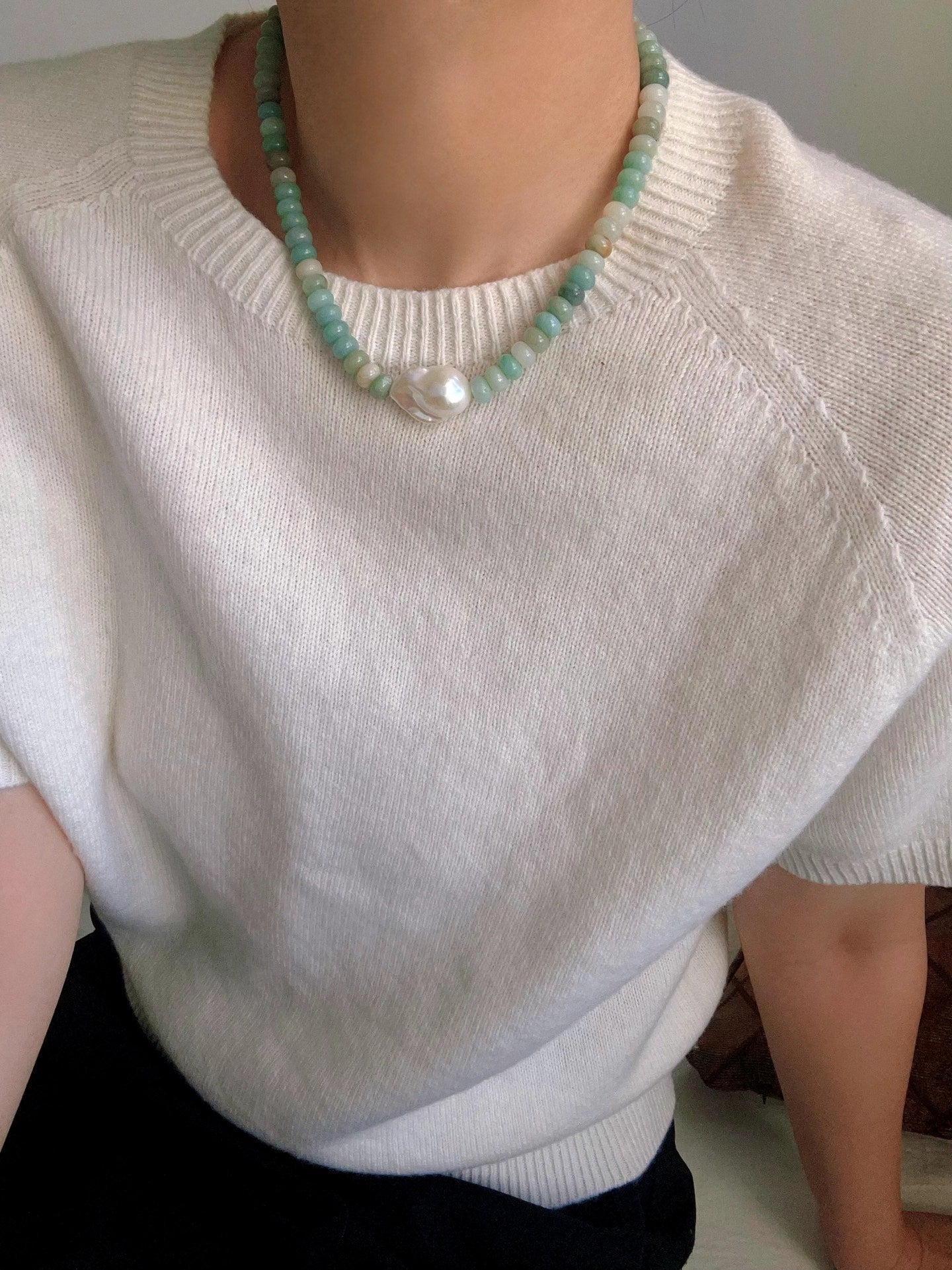 Amazonite & Baroque Pearl Beaded Necklace - floysun