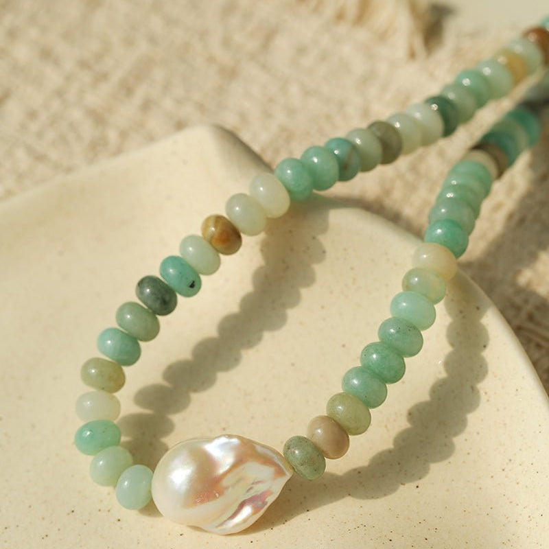 Amazonite & Baroque Pearl Beaded Necklace - floysun