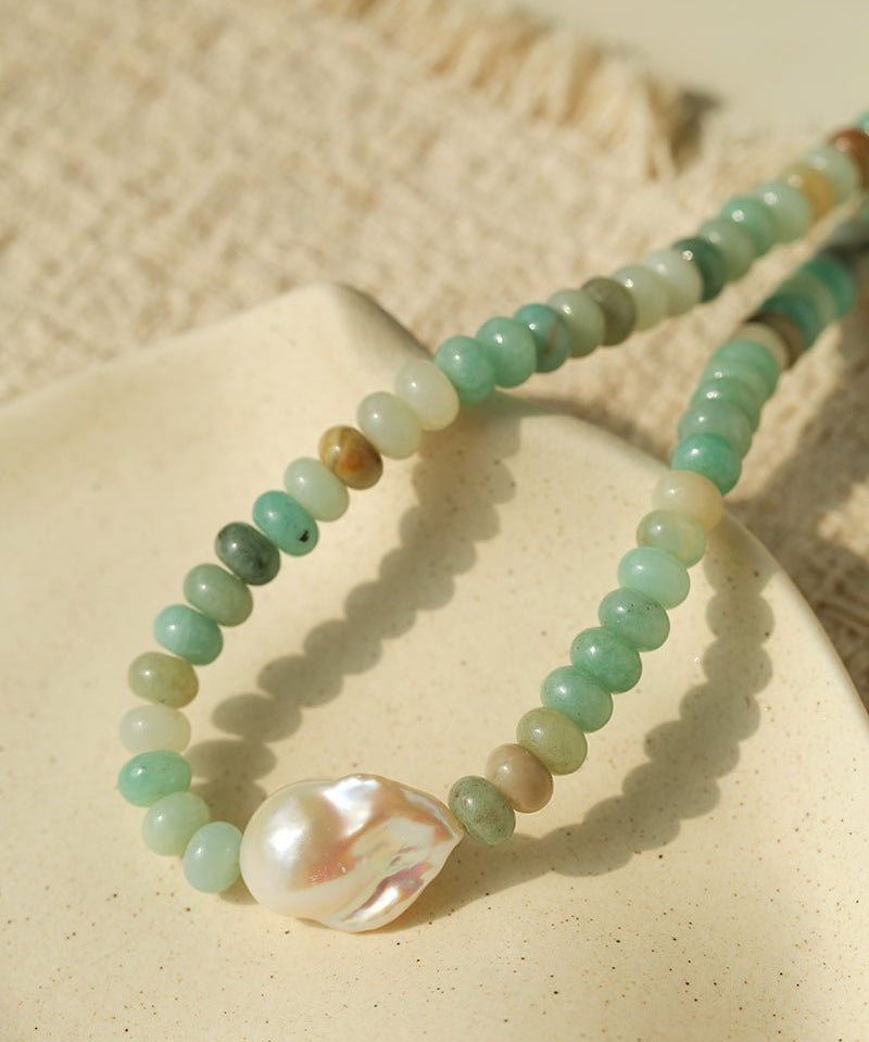 Amazonite & Baroque Pearl Beaded Necklace - floysun