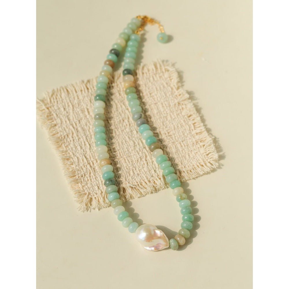 Amazonite & Baroque Pearl Beaded Necklace - floysun
