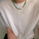 Amazonite & Baroque Pearl Beaded Necklace - floysun