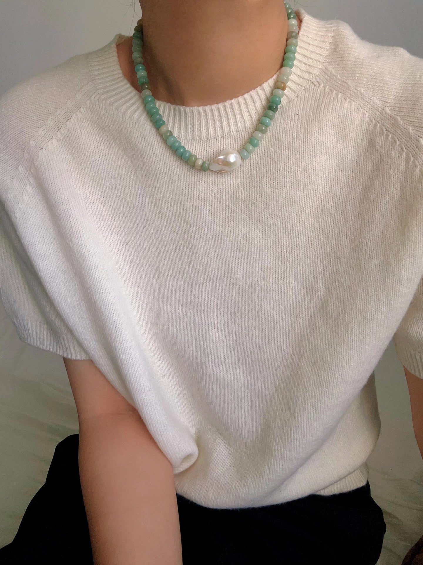 Amazonite & Baroque Pearl Beaded Necklace - floysun