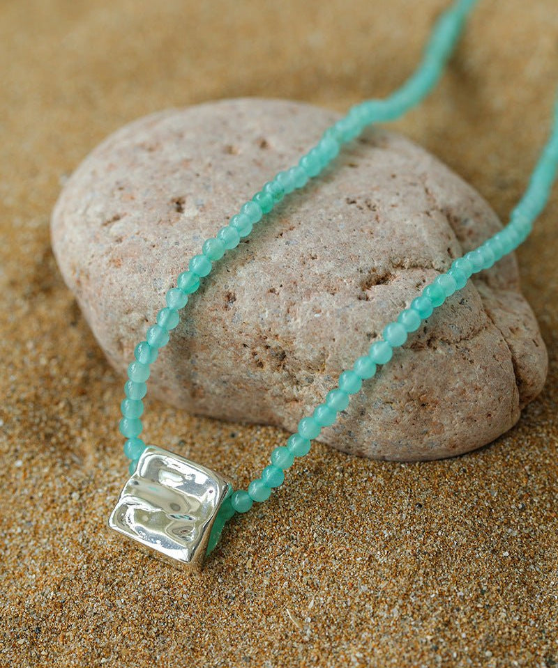 Amazonite Beaded Square Pendant Necklace - floysun