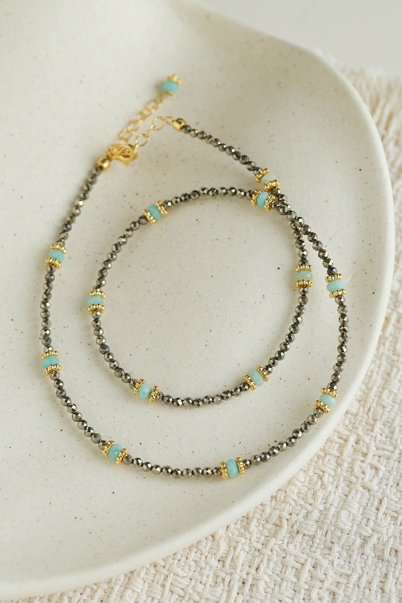 Amazonite & Pyrite Beaded Necklace - floysun