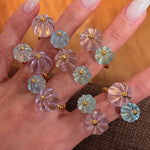 Amethyst and Blue Topaz Pumpkin Bead Twisted Open Ring - floysun