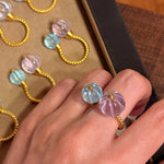 Amethyst and Blue Topaz Pumpkin Bead Twisted Open Ring - floysun