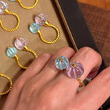 Amethyst and Blue Topaz Pumpkin Bead Twisted Open Ring - floysun
