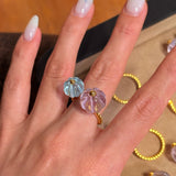 Amethyst and Blue Topaz Pumpkin Bead Twisted Open Ring - floysun