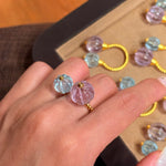 Amethyst and Blue Topaz Pumpkin Bead Twisted Open Ring - floysun