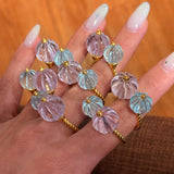 Amethyst and Blue Topaz Pumpkin Bead Twisted Open Ring - floysun