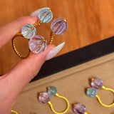 Amethyst and Blue Topaz Pumpkin Bead Twisted Open Ring - floysun
