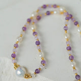 Amethyst Rice-Shaped Pearl Necklace - floysun