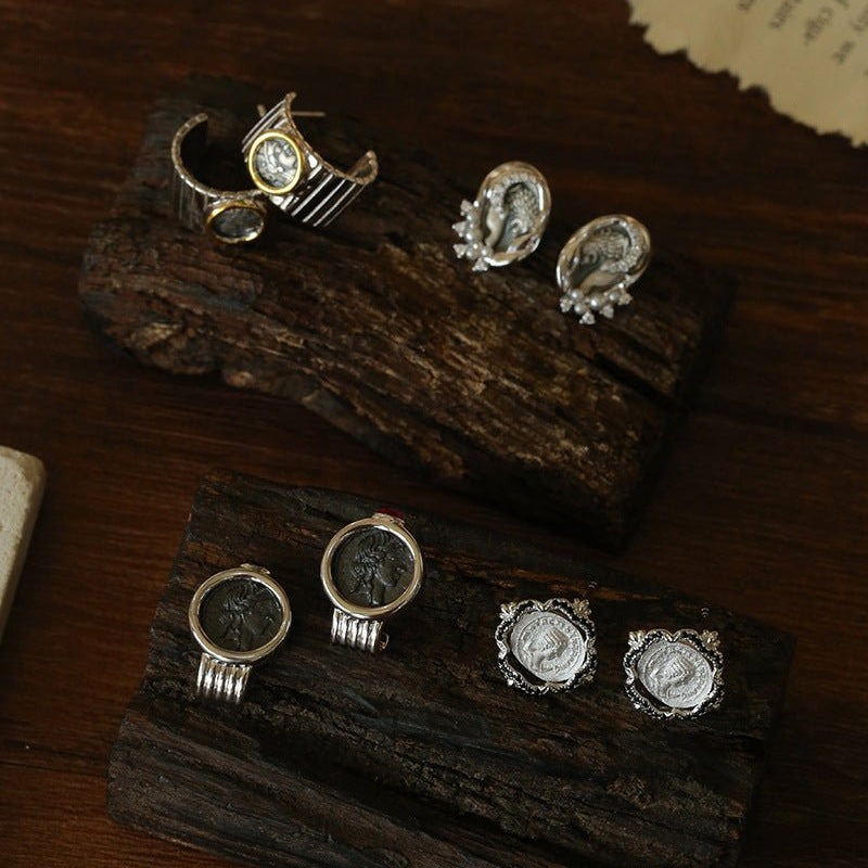 Ancient Coin Series 925 Sterling Silver Ancient Coin Earrings - floysun
