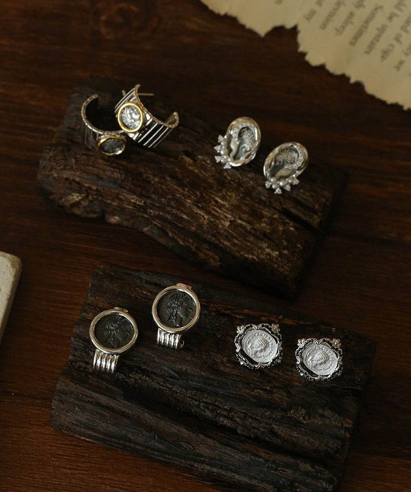 Ancient Coin Series 925 Sterling Silver Ancient Coin Earrings - floysun