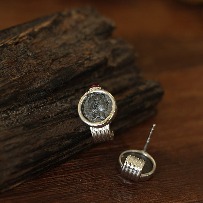 Ancient Coin Series 925 Sterling Silver Ancient Coin Earrings - floysun