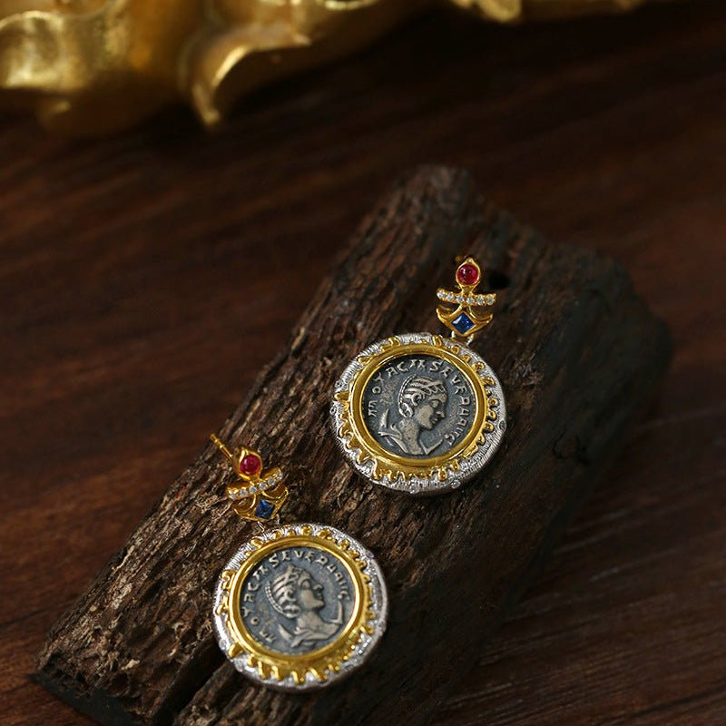 Ancient Coin Series Athena Goddess Coin Earrings Collection - floysun