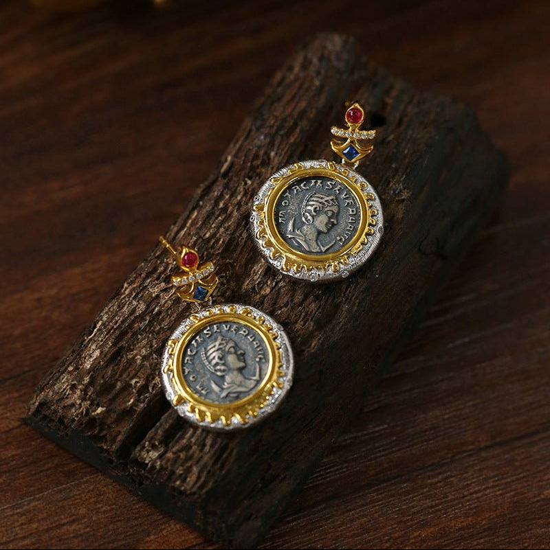 Ancient Coin Series Athena Goddess Coin Earrings Collection - floysun