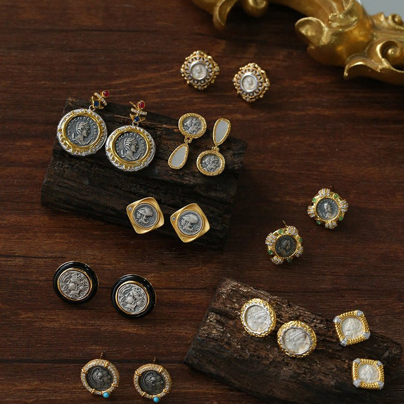 Ancient Coin Series Athena Goddess Coin Earrings Collection - floysun