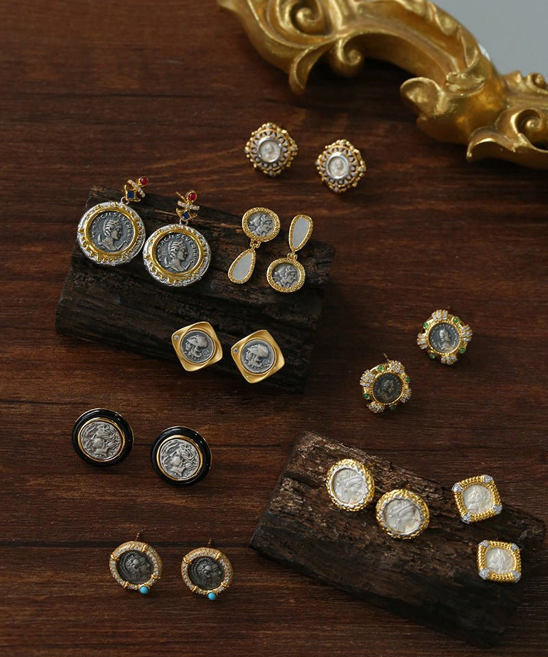 Ancient Coin Series Athena Goddess Coin Earrings Collection - floysun