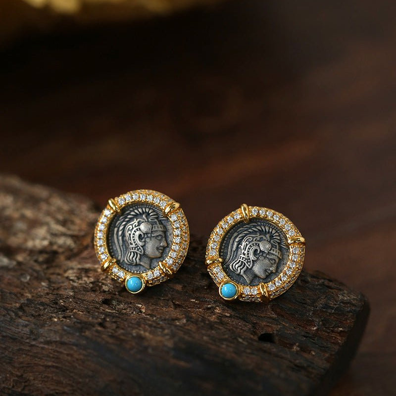 Ancient Coin Series Athena Goddess Coin Earrings Collection - floysun