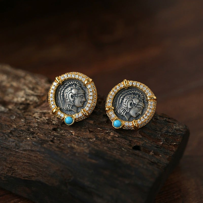 Ancient Coin Series Athena Goddess Coin Earrings Collection - floysun