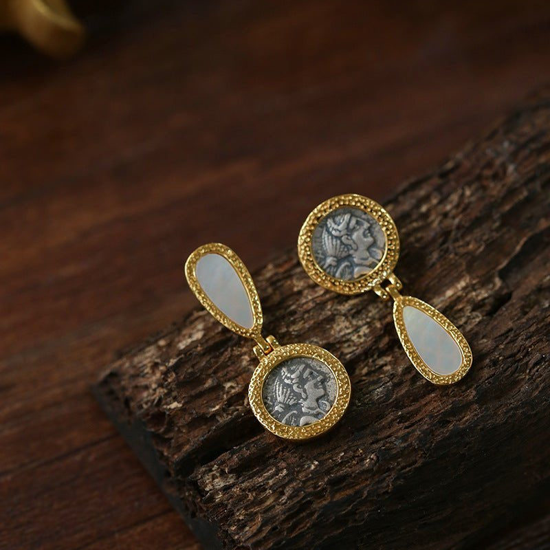 Ancient Coin Series Athena Goddess Coin Earrings Collection - floysun