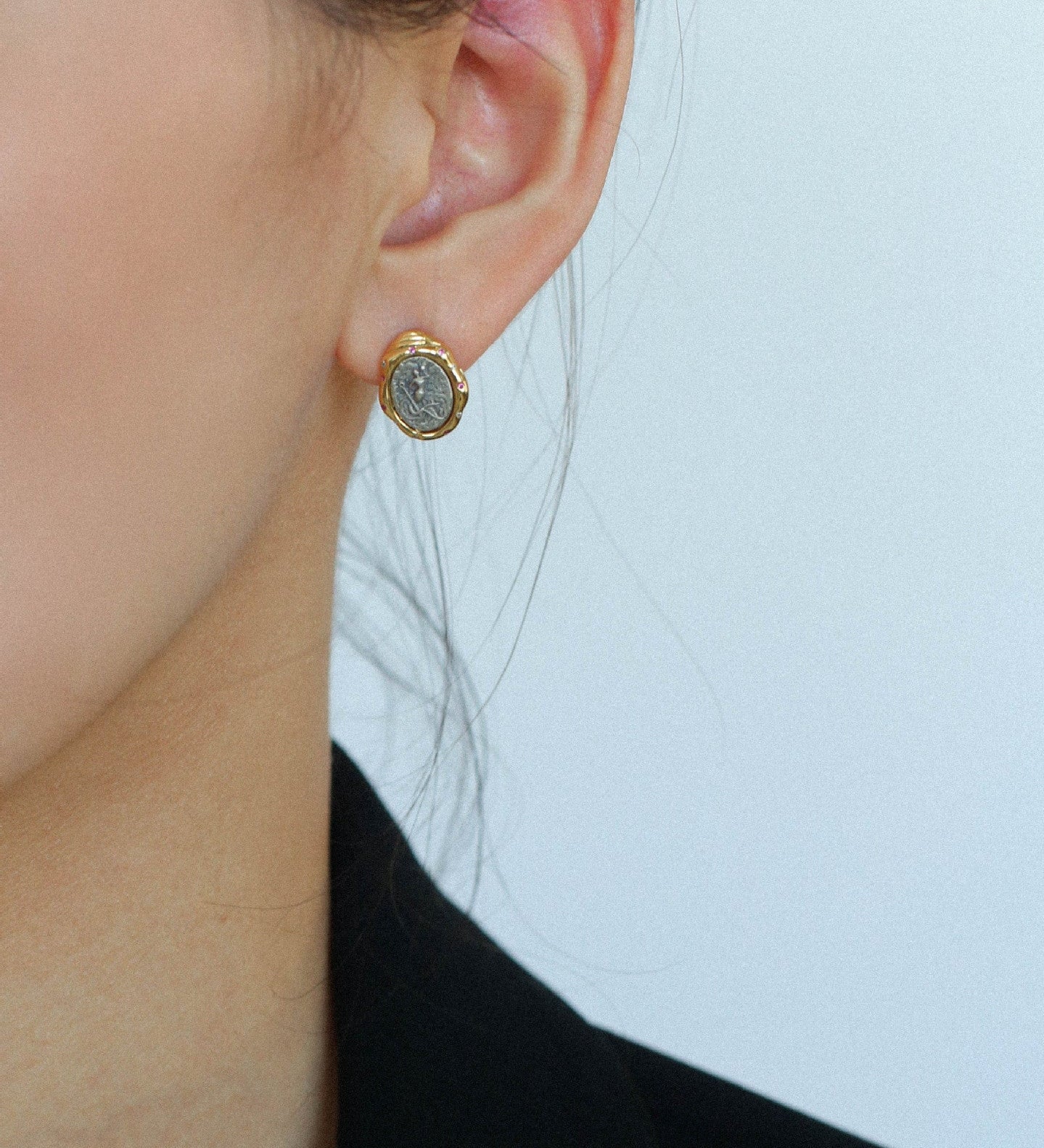 Ancient Greek Retro 925 Silver Coin Stud Earrings - Type B - floysun