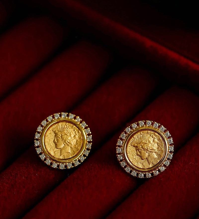 Ancient Greek Retro 925 Silver Coin Stud Earrings - Type E - floysun