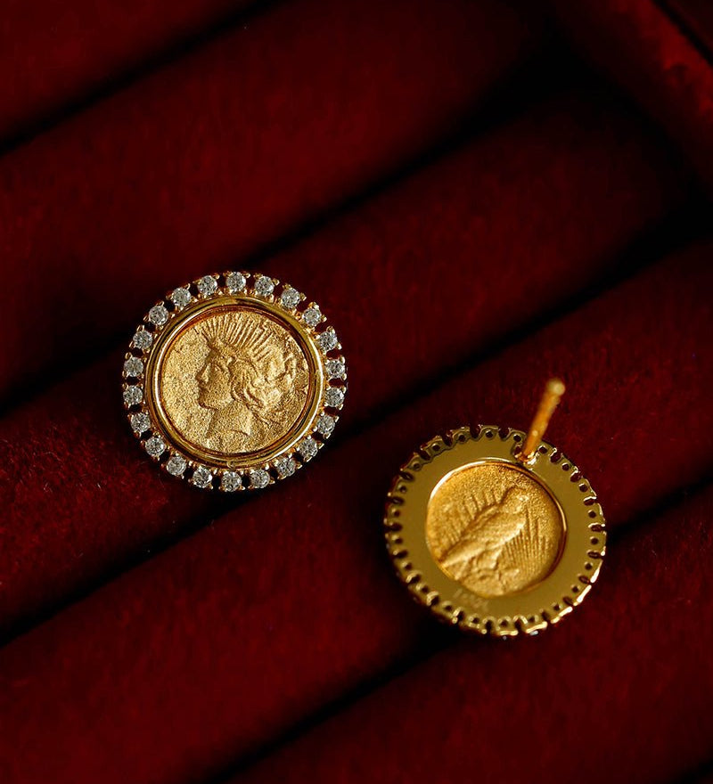 Ancient Greek Retro 925 Silver Coin Stud Earrings - Type E - floysun
