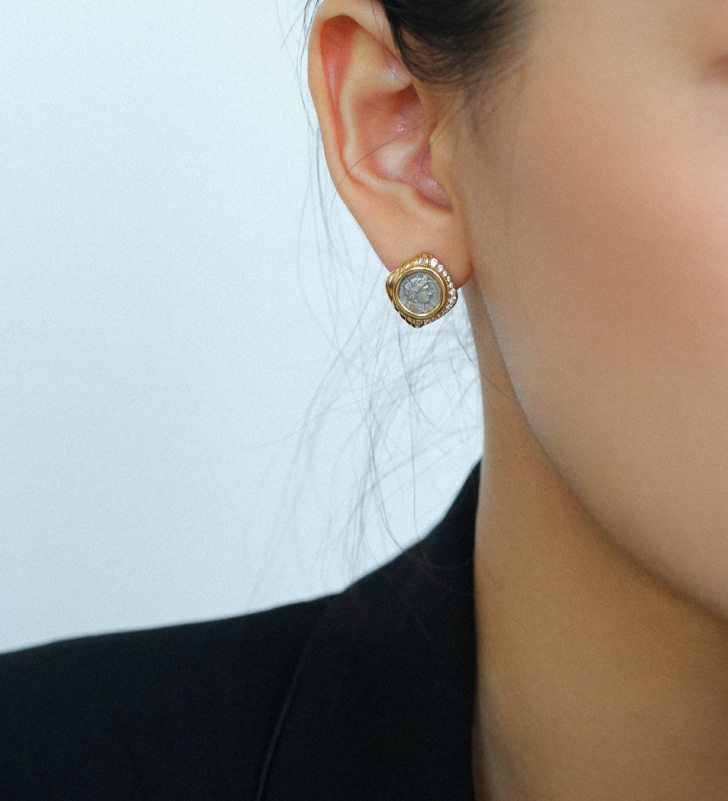 Ancient Greek Retro 925 Silver Coin Stud Earrings - Type G - floysun