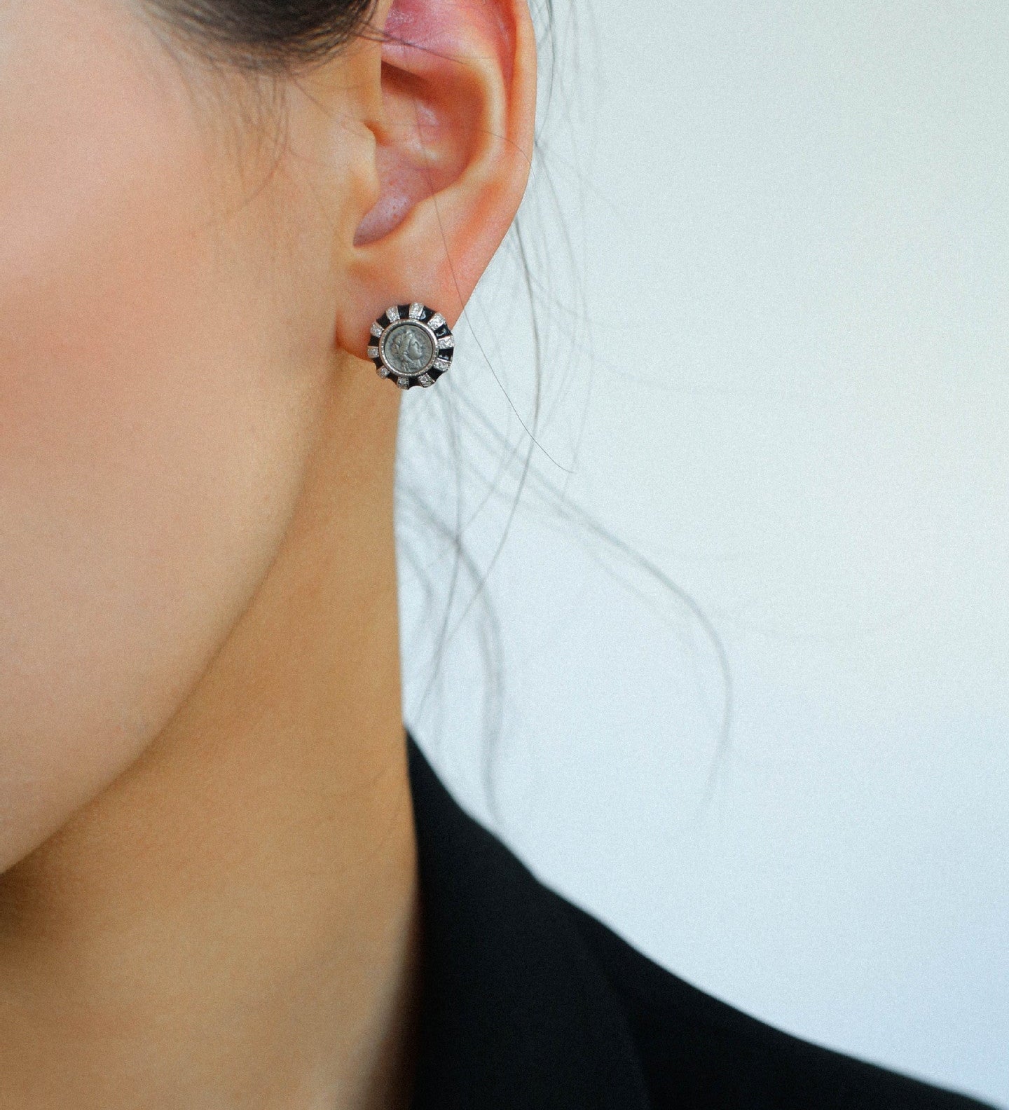 Ancient Greek Retro 925 Silver Coin Stud Earrings - Type K - floysun