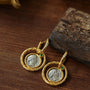 Ancient Greek Retro Blue 925 Silver Coin Stud Earrings - Type M - floysun