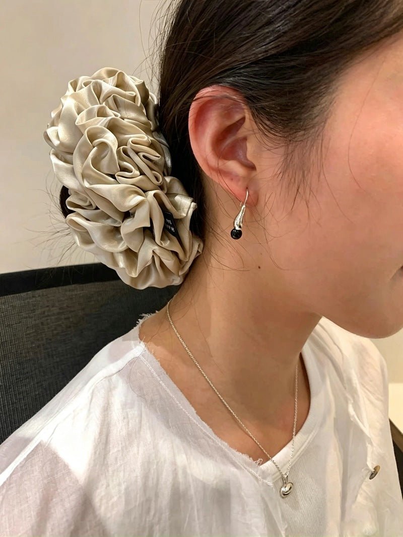Angelite and Black Onyx Flower Bud Drop Earrings - floysun