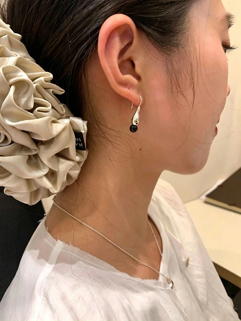 Angelite and Black Onyx Flower Bud Drop Earrings - floysun