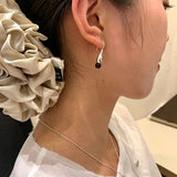 Angelite and Black Onyx Flower Bud Drop Earrings - floysun