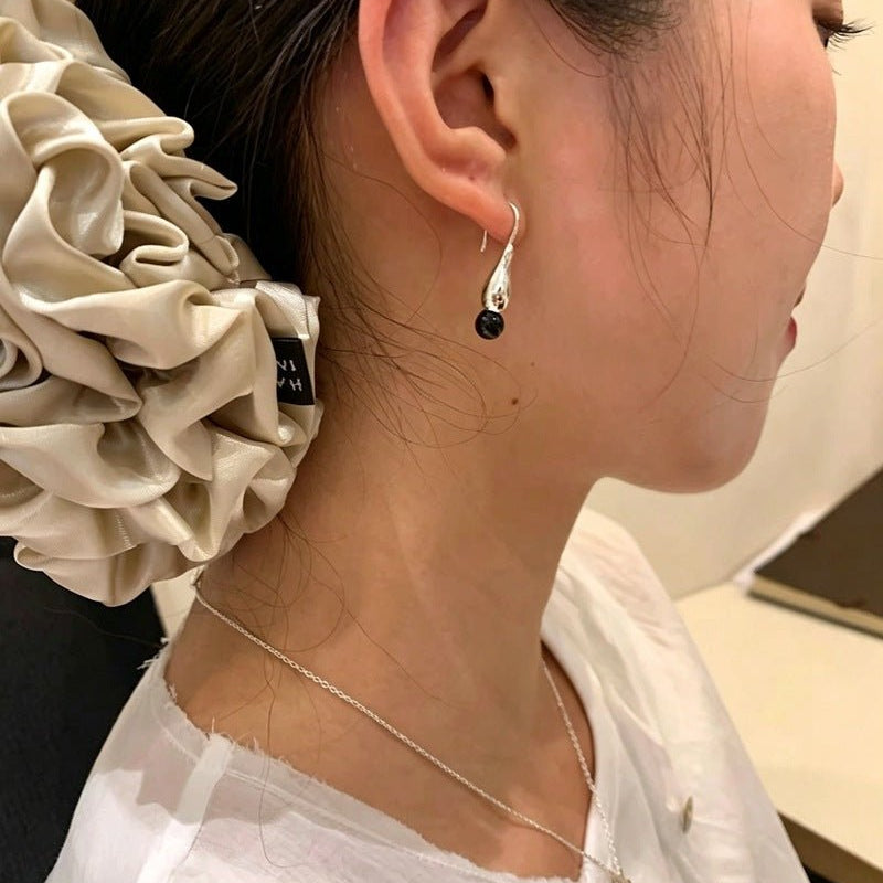 Angelite and Black Onyx Flower Bud Drop Earrings - floysun