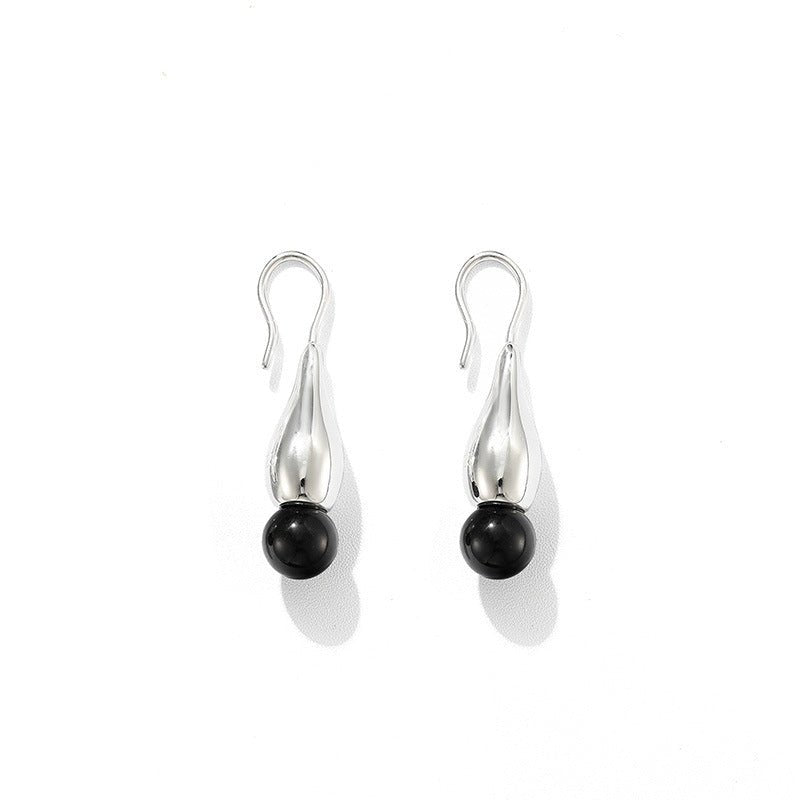 Angelite and Black Onyx Flower Bud Drop Earrings - floysun