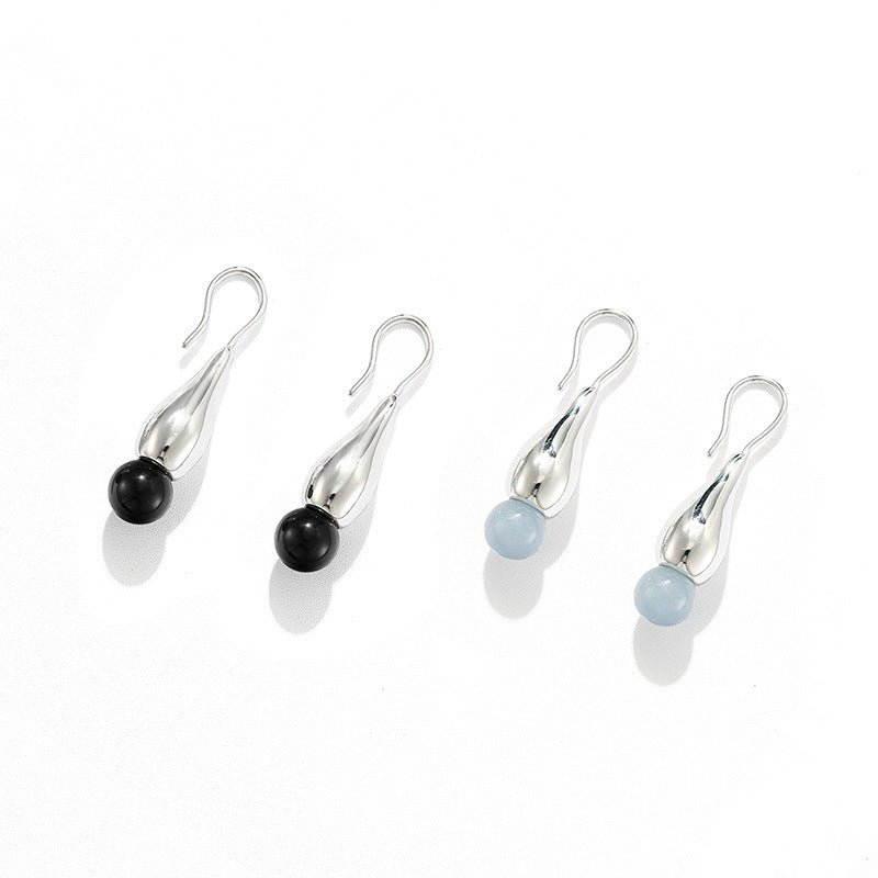 Angelite and Black Onyx Flower Bud Drop Earrings - floysun