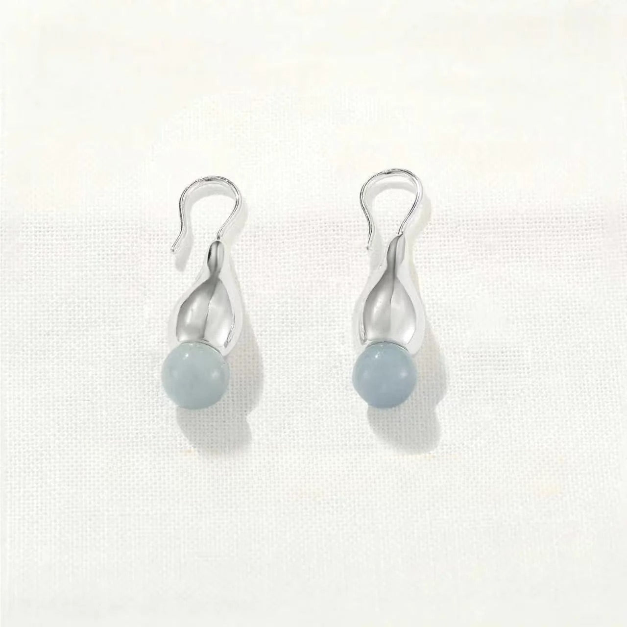 Angelite and Black Onyx Flower Bud Drop Earrings - floysun